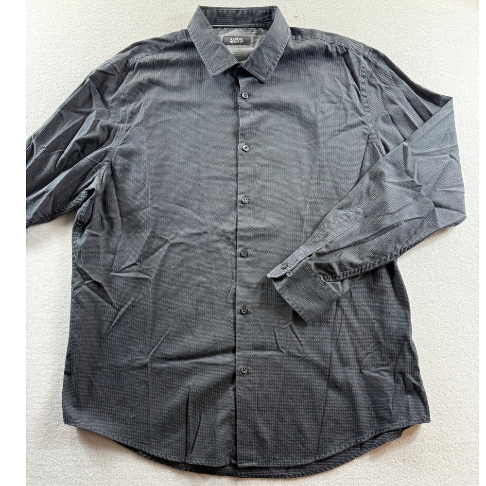 Alfani Button Down Mens XL Black Regular Fit Long Sleeve Textured